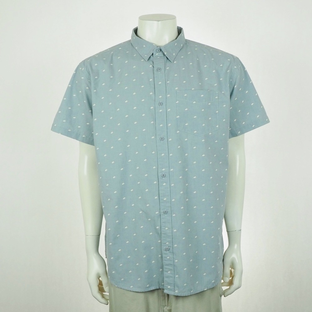 Prana Stimmersee Button Down Shirt Mens XL Blue AOP Standard Fit Cotton Blend